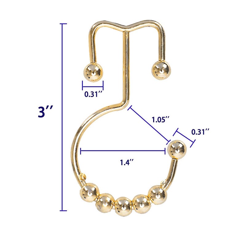 Yapicoco Shower Curtain Hooks Rings for Bathroom, 12PCS Stainless Steel Metal Rust Resistant Balance Sliding Double Curtain Hooks (Gold) - Image 3